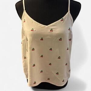 Women's Cream Cherry Print Spaghetti Tank Top